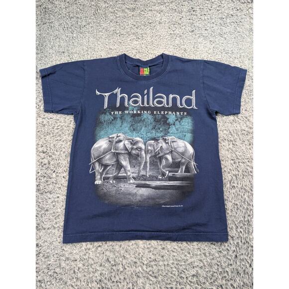 Thailand Shirt Adult Medium Blue Working Elephants Tourist Destination Graphic - Picture 1 of 6